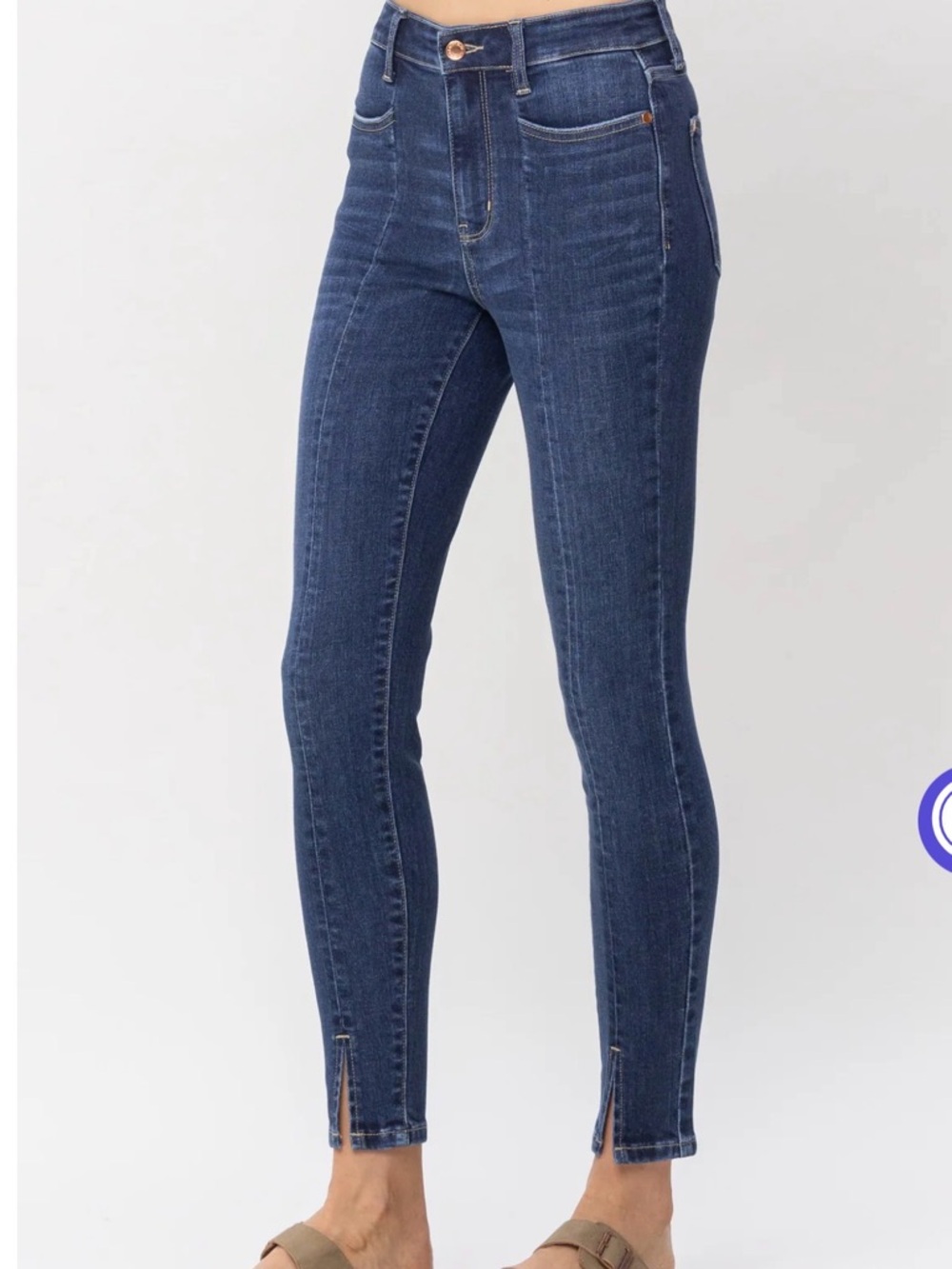 Judy Blue High Waisted Front Seam And Slit Skinny Jeans Dark blue 16W